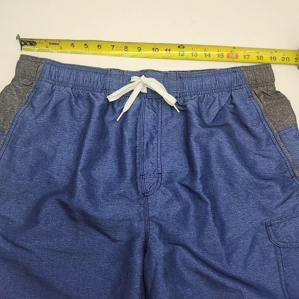 Speedo Swim Shorts Trunks Mesh Lined Men Sz XXL 2XL Blue Gray Cargo Pockets